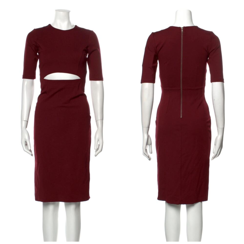NEW Reformation Evita Midriff Cut Out Midi Dress S Burgundy Ponte Knit Pencil
